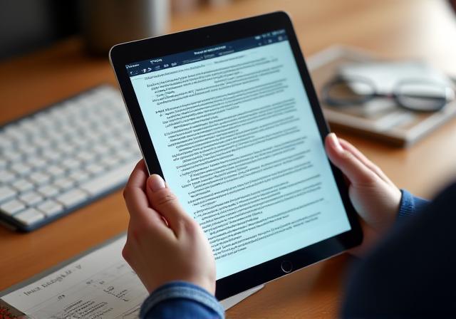 A legal professional reviewing a digital document with a magnifying glass metaphor